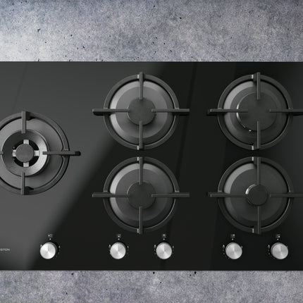 Ariston Gas Built in Hob ,86 Centimeter 5 Burners ,Black - AGS 92SBK