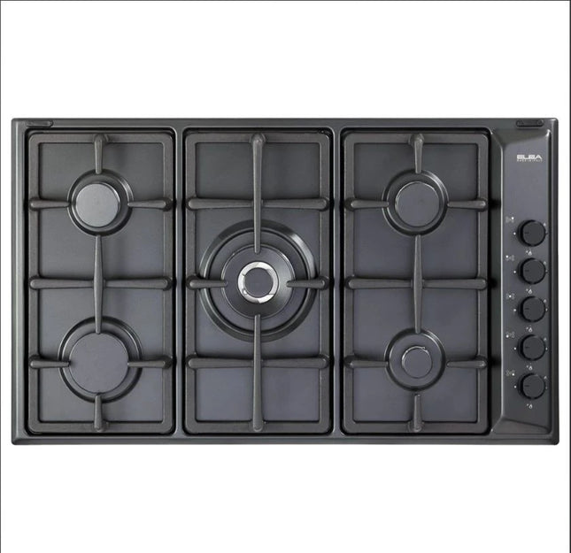 Elba Built-in Gas Hob, 5 Burners, 90CM, Enameled steel, Black - EN95-545 ANT