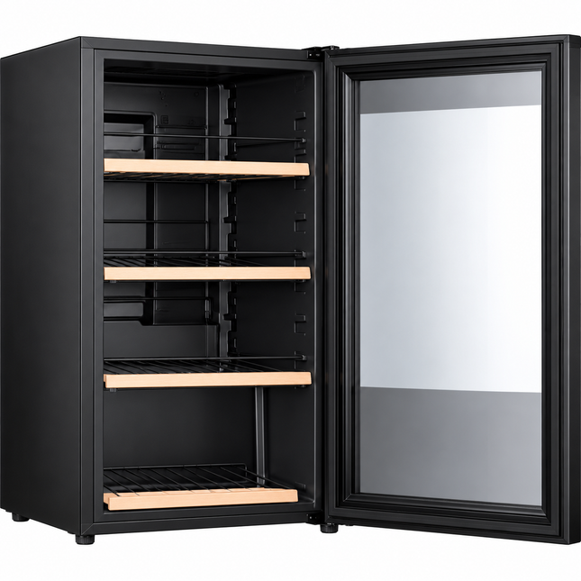 Gorenje No Frost Mini Bar Refrigerator with Wooden Shelf, 93 Liter, Black - SC-1