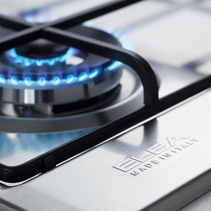 Gas Hob, 90 cm, Stainless Steel, 5 Burners, Double Flame Burner, Front Control Knobs, Cast Iron Pan Supports, Full Safety System, Automatic Ignition