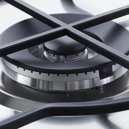 Gas Hob, 90 cm, Stainless Steel, 5 Burners, Double Flame Burner, Front Control Knobs, Cast Iron Pan Supports, Full Safety System, Automatic Ignition