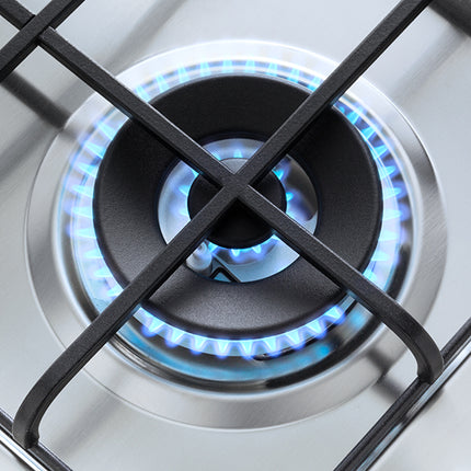 Gas Hob, 90 cm, Stainless Steel, 5 Burners, Double Flame Burner, Front Control Knobs, Cast Iron Pan Supports, Full Safety System, Automatic Ignition